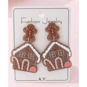 Gingerbread House Christmas Dangle Earrings